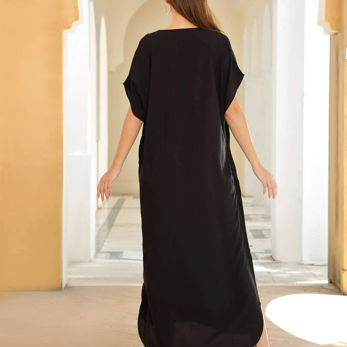 Batwing Sleeve Kaftan Dress